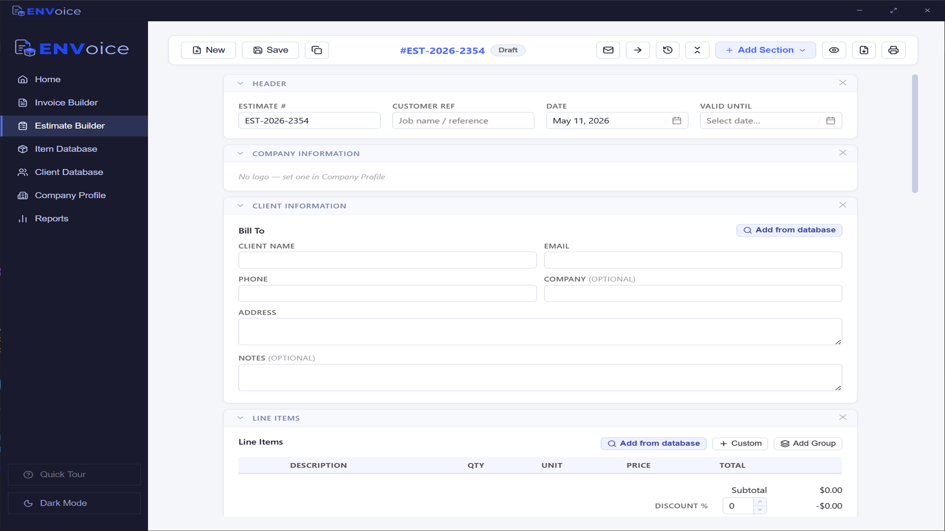 ENVoice — Estimate builder