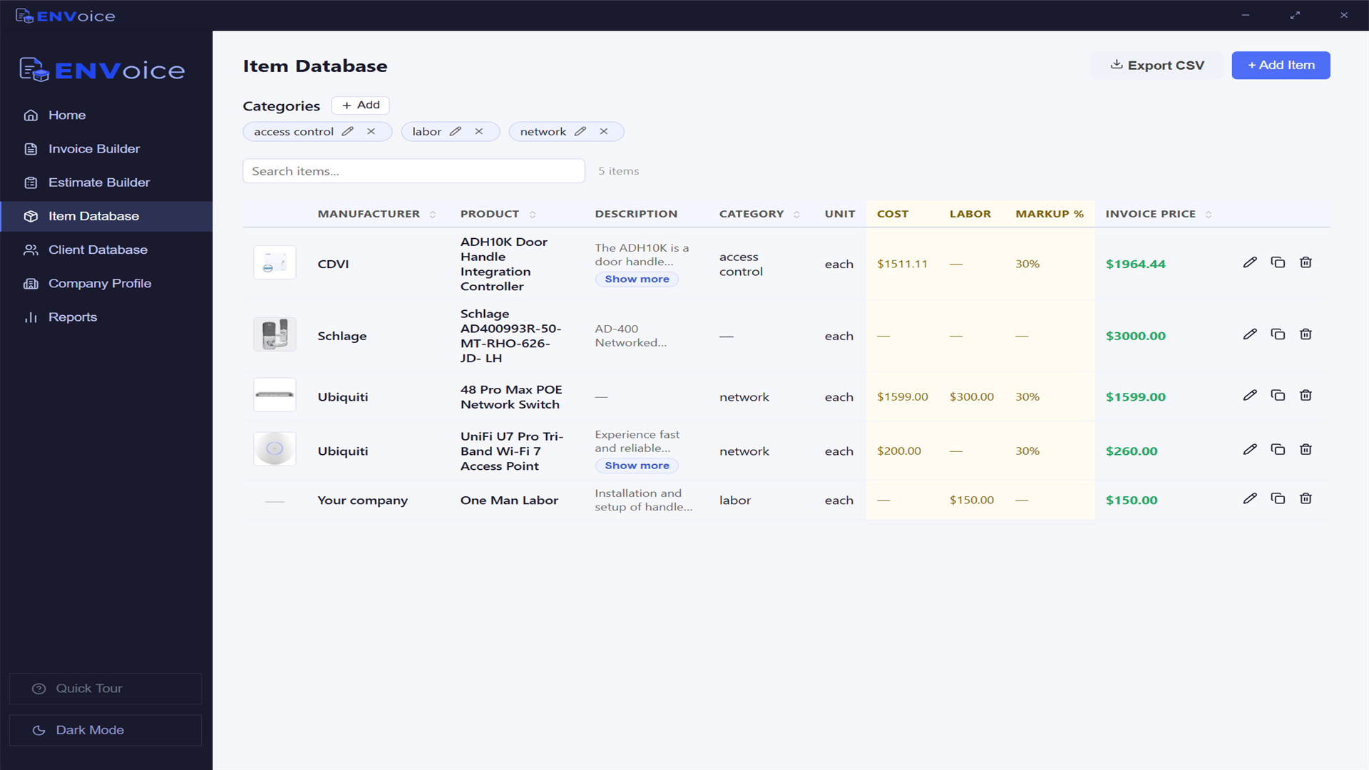 ENVoice — Item database